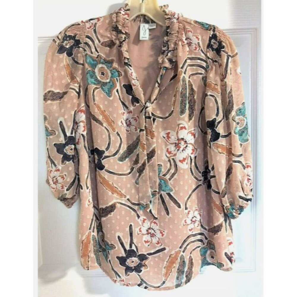 Joie Puff Sleeve Floral Spring Blouse Top Lined Tie Front Secretary Top XS